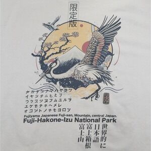 Boohoo MAN‎ Japanese Heritage Mens L Beige Mount Fuji Back Graphic T-Shirt Tee